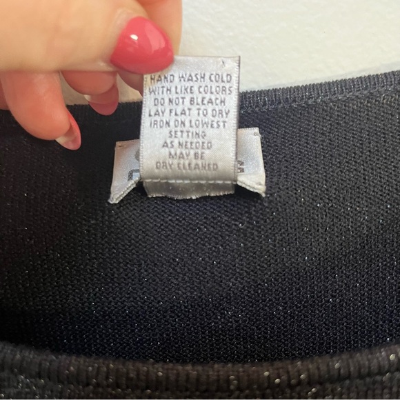 Chico's Sparkling Black Crew Neck Silk Sweater Size S - Picture 3 of 8